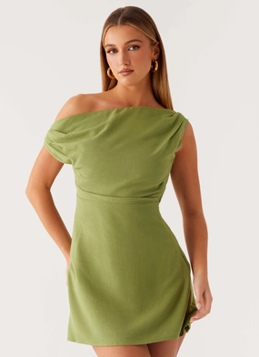 Lady Love Linen Mini Dress - Cactus Quiet Mood Stretch-Recovery