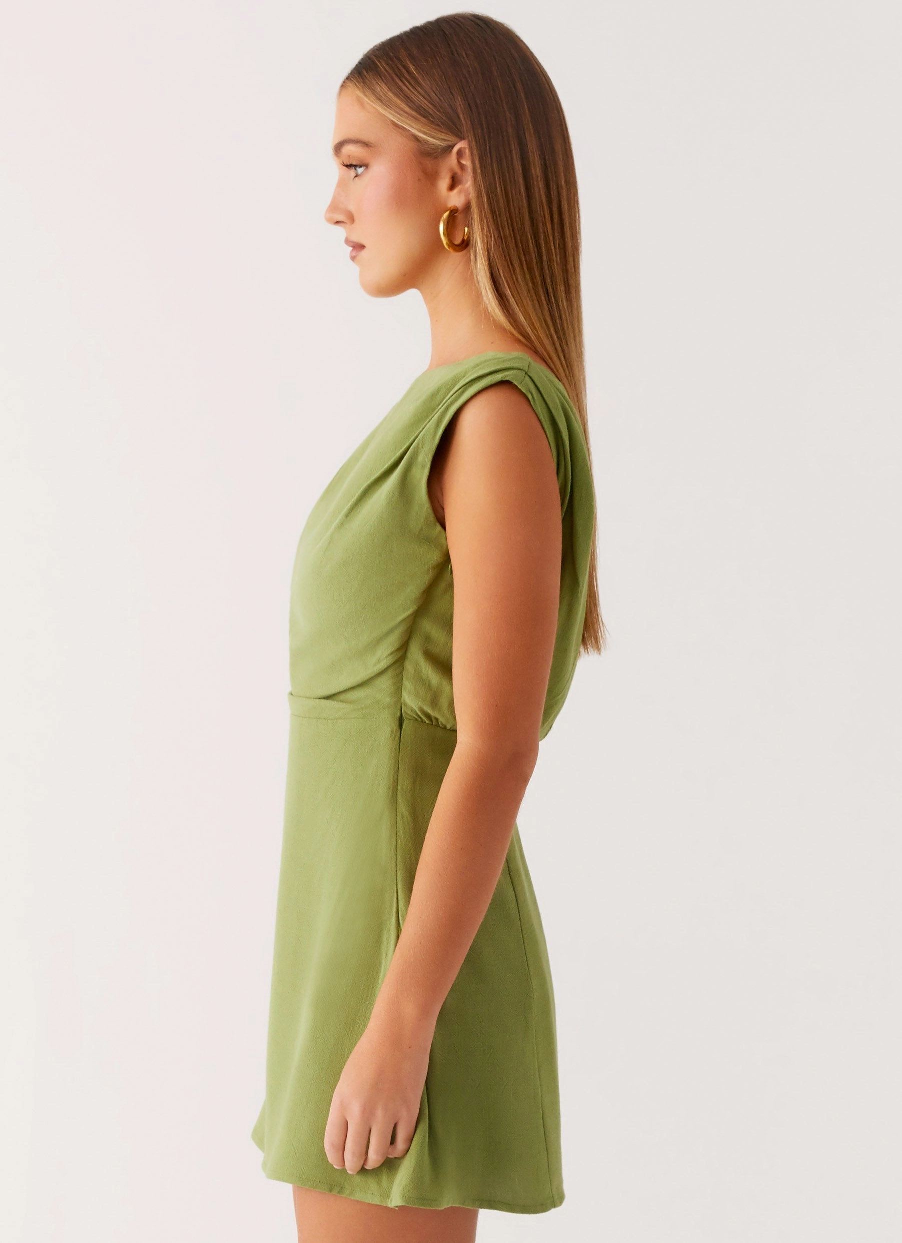 Lady Love Linen Mini Dress - Cactus Smart Waist Design