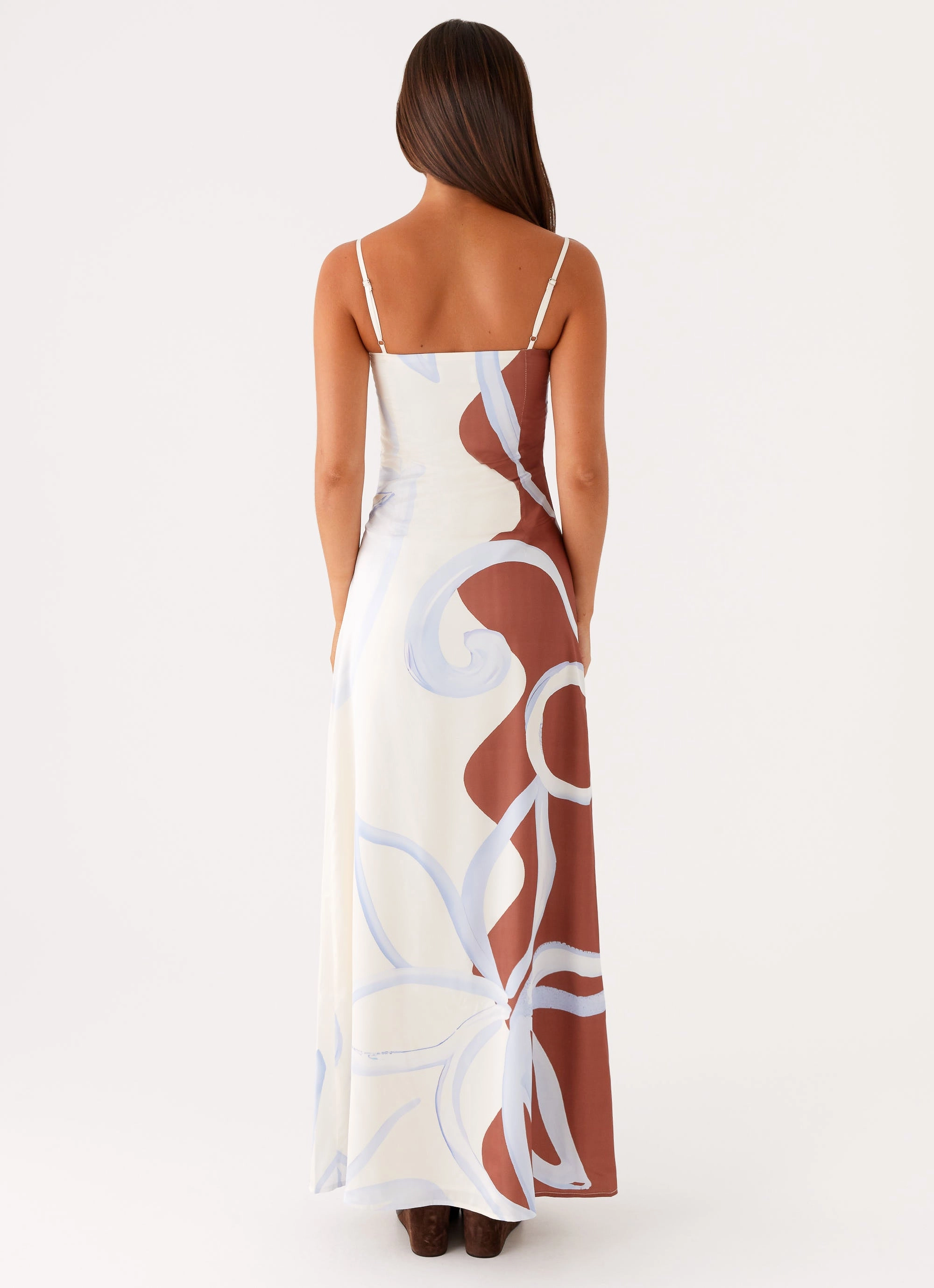 button detail Cute Touch Aster Bloom Maxi Dress - Bloom Wave Print