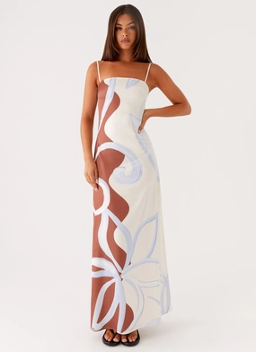 Stylish Wear Aster Bloom Maxi Dress - Bloom Wave Print