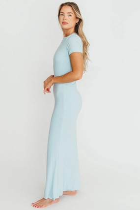 Light Fabric The Charlie Ribbed Maxi Dress in Baby Blue -Bump Friendly