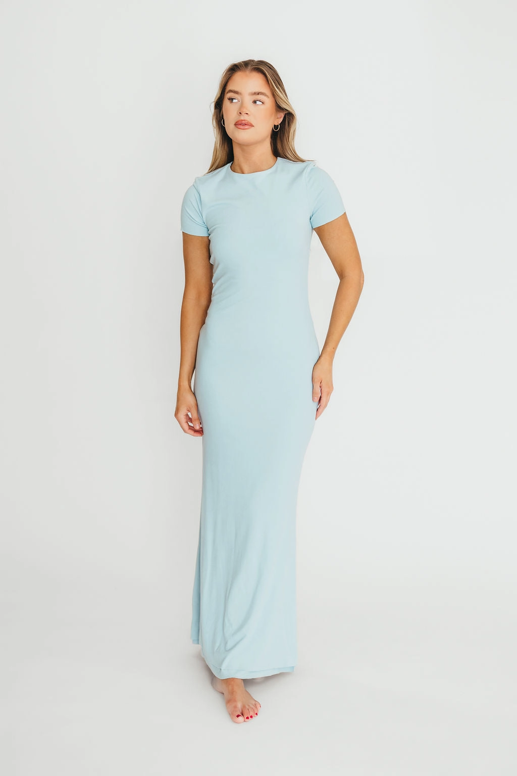The Charlie Ribbed Maxi Dress in Baby Blue -Bump Friendly Vacation Vibes