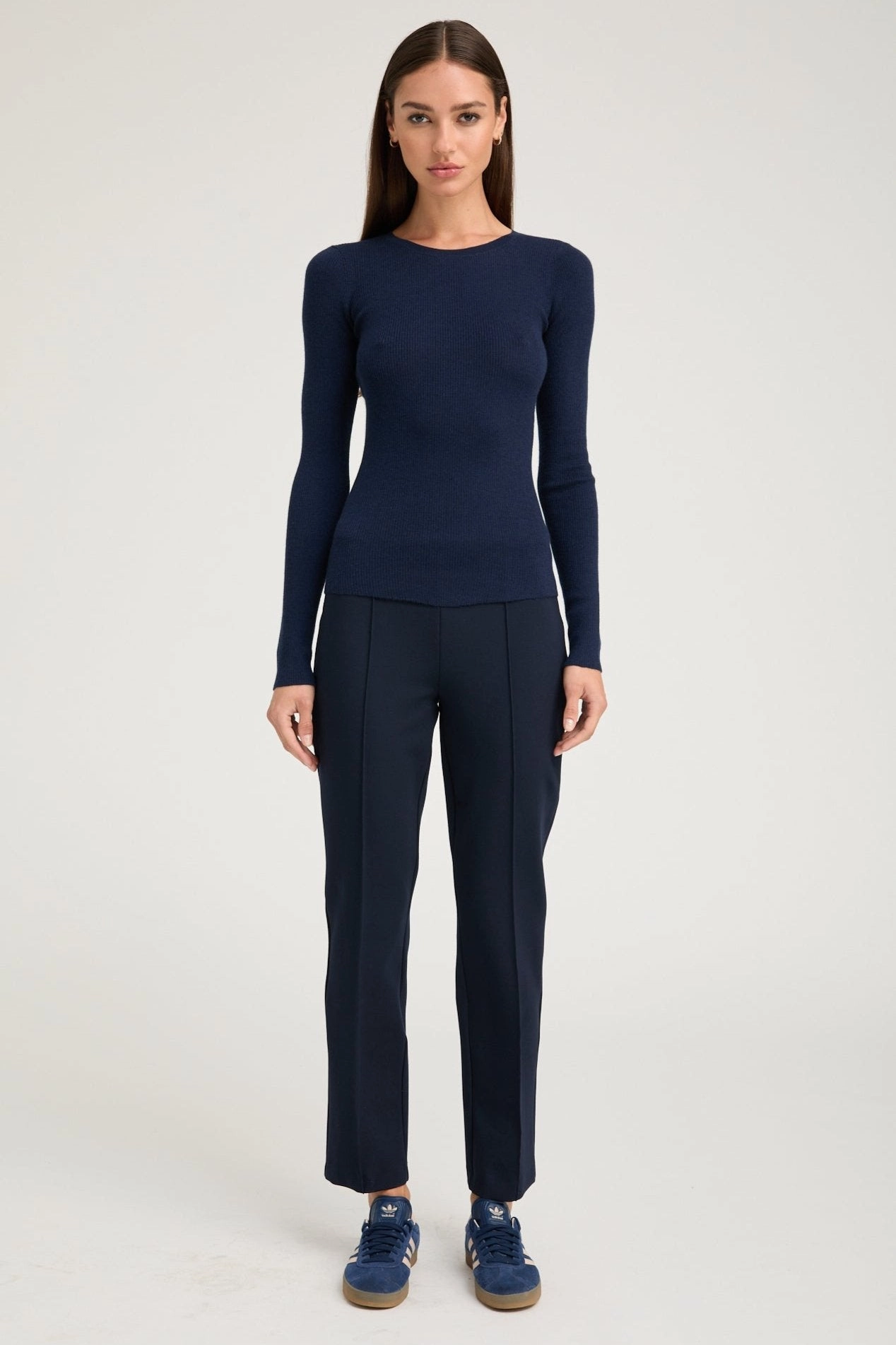 Basic Style Navy Casanova Sophia Leggings with Pintucks
