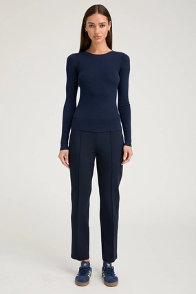 Basic Style Navy Casanova Sophia Leggings with Pintucks