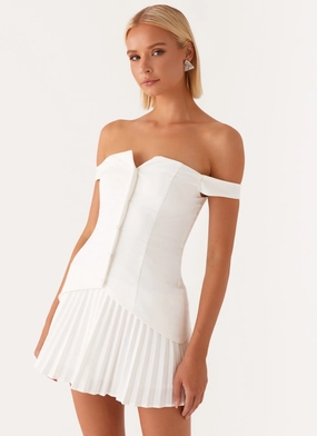 Dew Glow Twisted Skies Off Shoulder Mini Dress - Off White