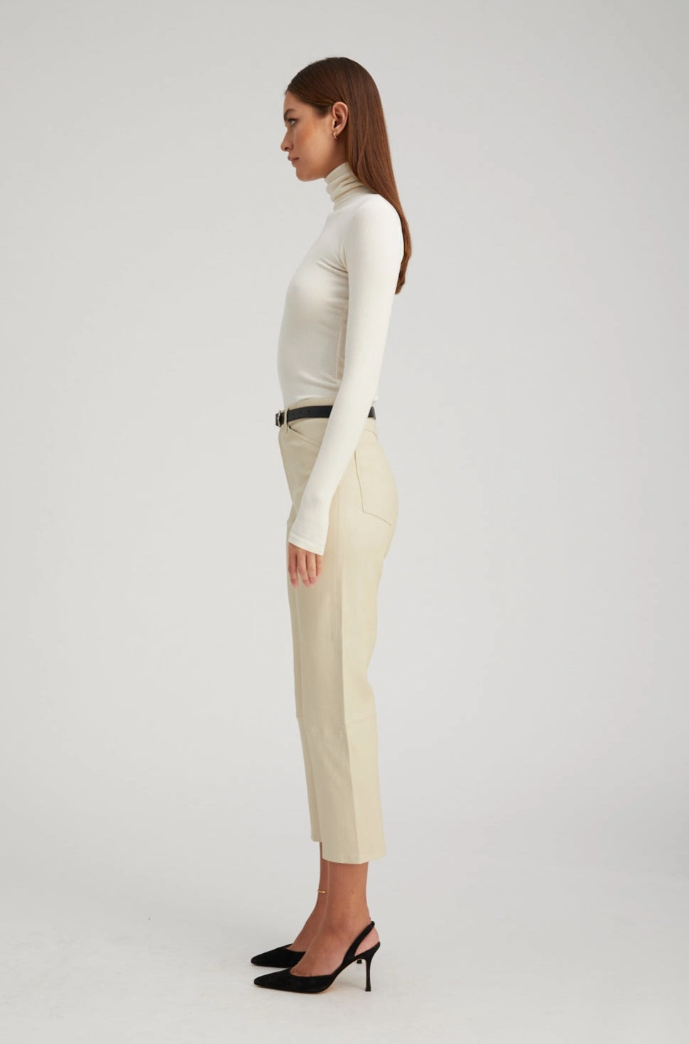 Off White Leather 5 Pocket Straight Leg Pants Street Active
