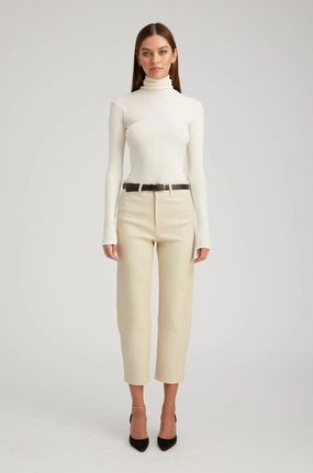 Off White Leather 5 Pocket Straight Leg Pants Soft Performance