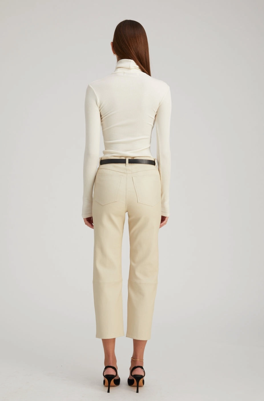 Outdoor Activity Off White Leather 5 Pocket Straight Leg Pants