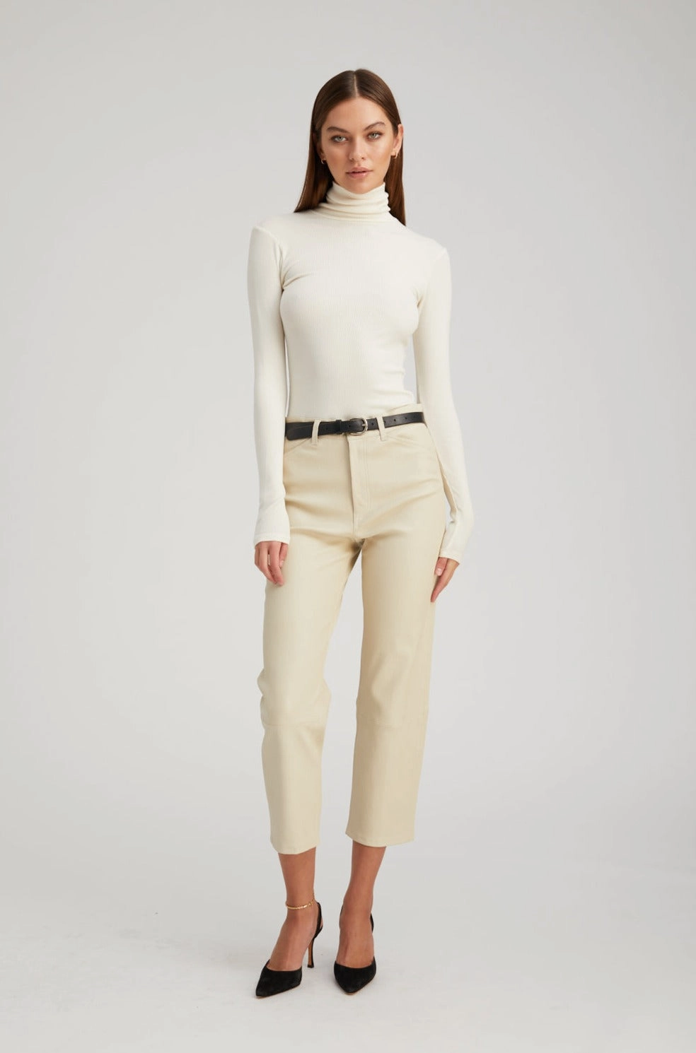 Refined fit SturdyBeltLoops Off White Leather 5 Pocket Straight Leg Pants