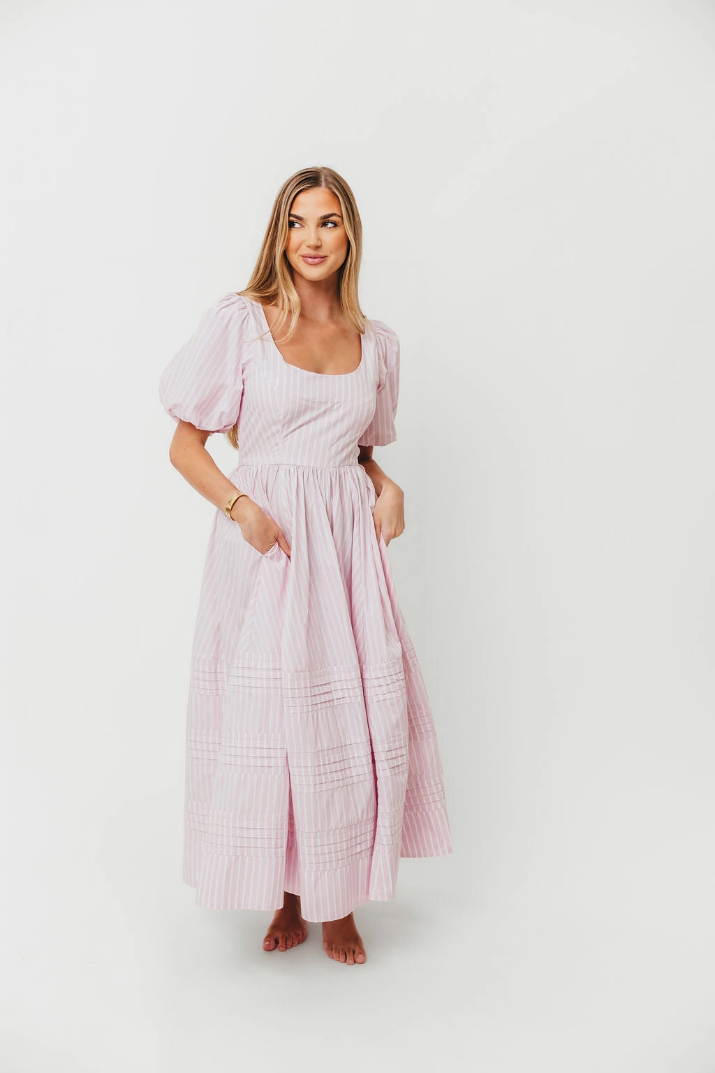 Abby 100% Cotton Midi Dress in Pink *Final-Sale* Soft Weave