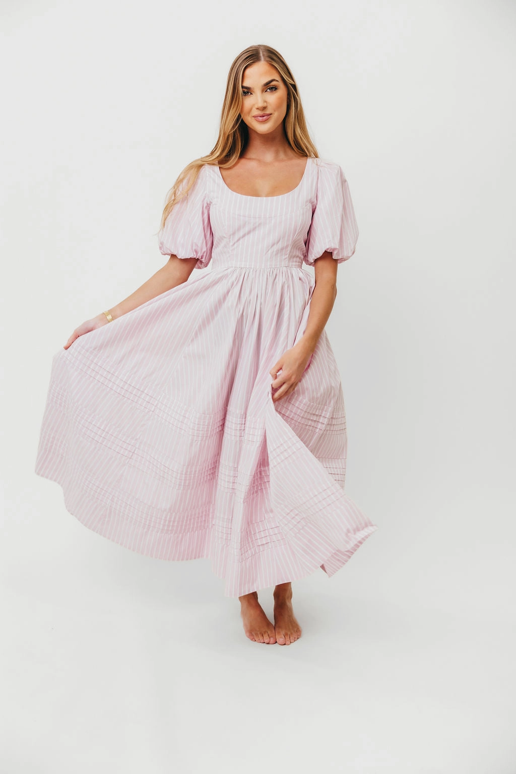 Rose Soft Polite Tone Abby 100% Cotton Midi Dress in Pink *Final-Sale*