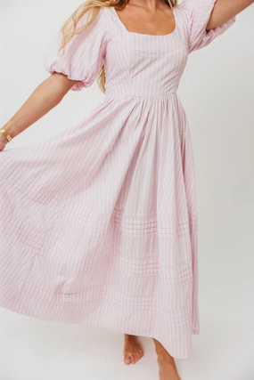 Abby 100% Cotton Midi Dress in Pink *Final-Sale* Stylish party wear