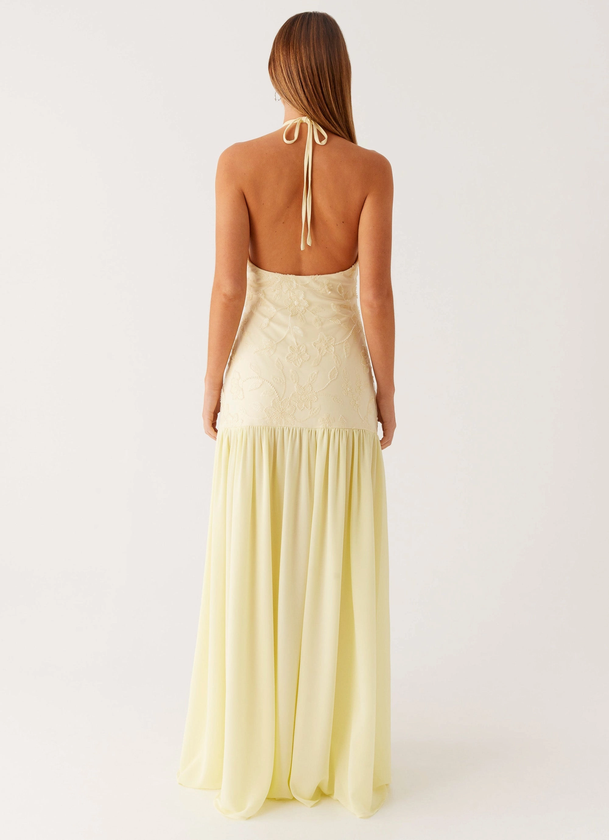 Quilted-Texture Janelle Beaded Maxi Dress - Yellow