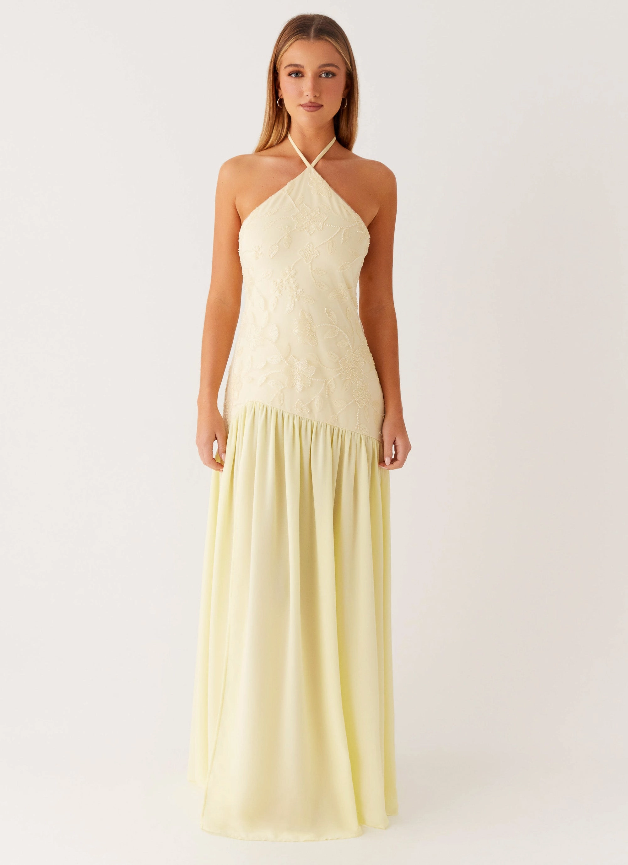 Janelle Beaded Maxi Dress - Yellow Lux Look Practical work-to-play piece