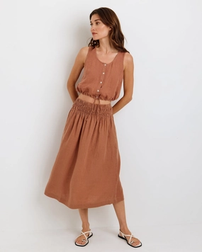 SMOCKED WAIST GATHERED SKIRT Silk Touch