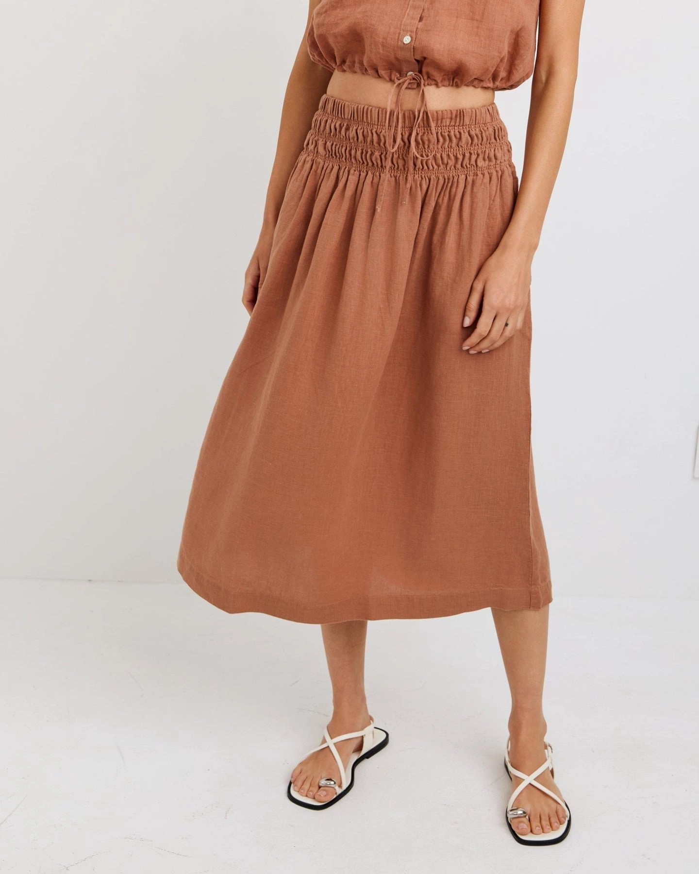 SMOCKED WAIST GATHERED SKIRT Rolled Hem