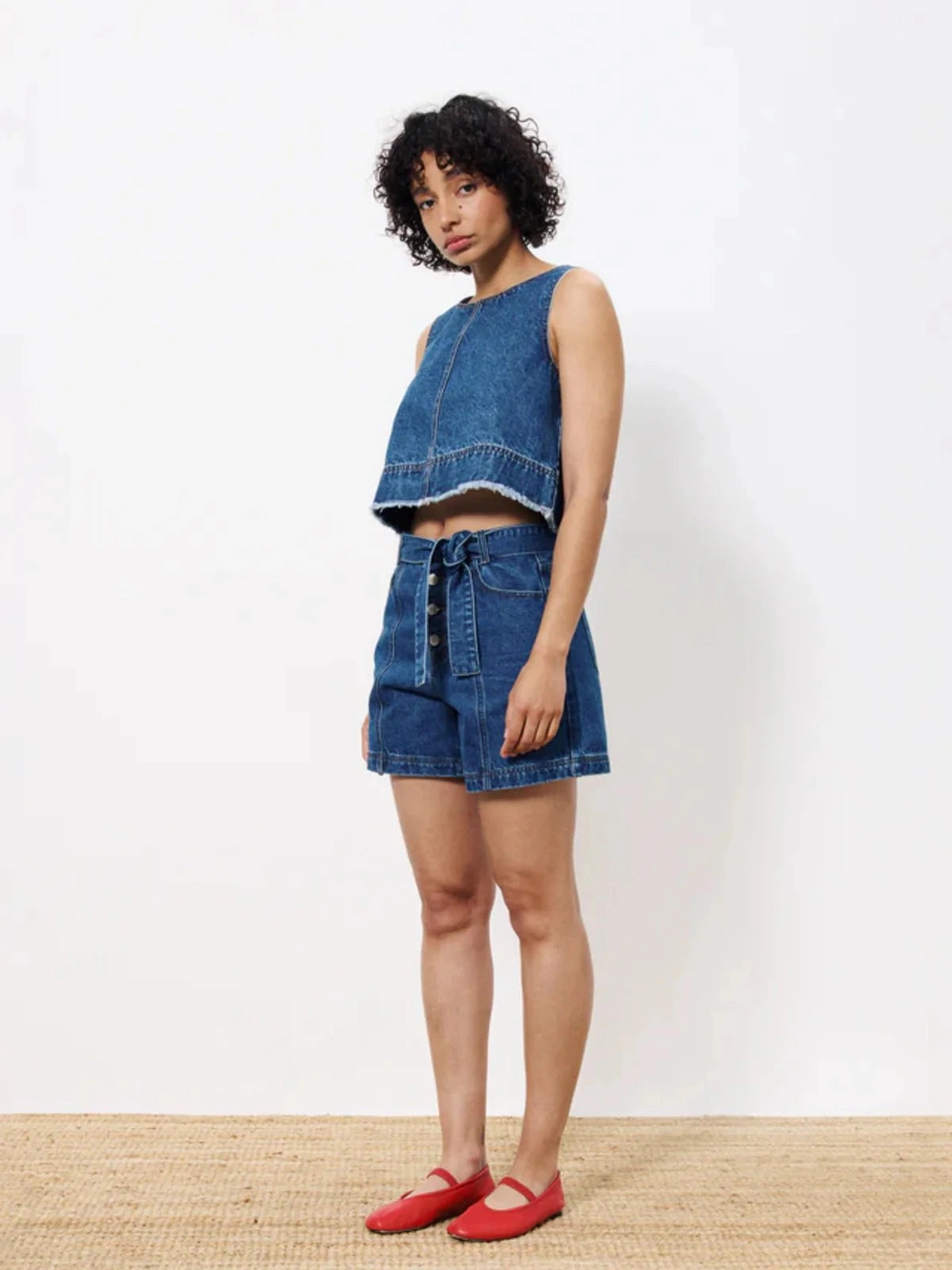DAFNE DENIM CROP TOP Belt Loop Reinforcement Trend Setter Trendy Premium