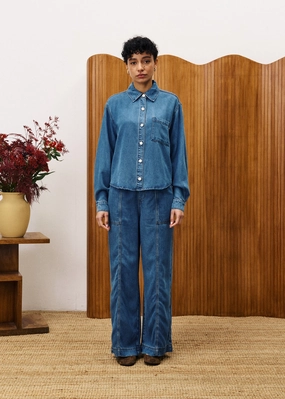 Vintage Lover Smooth Bold Weekend Getaway Stylish BALSAMINE BLUE DENIM PANTS