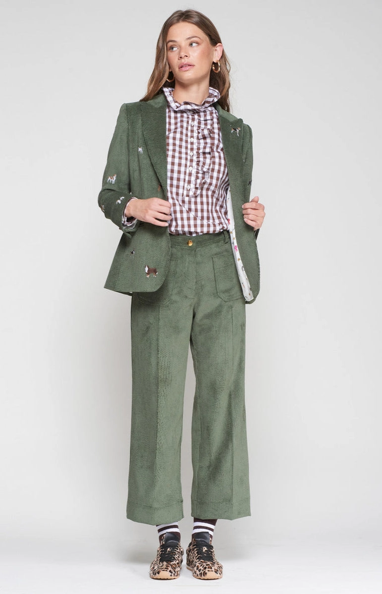Sporty Look Dorin Corduroy Straight Trouser in Pana Hunter Green