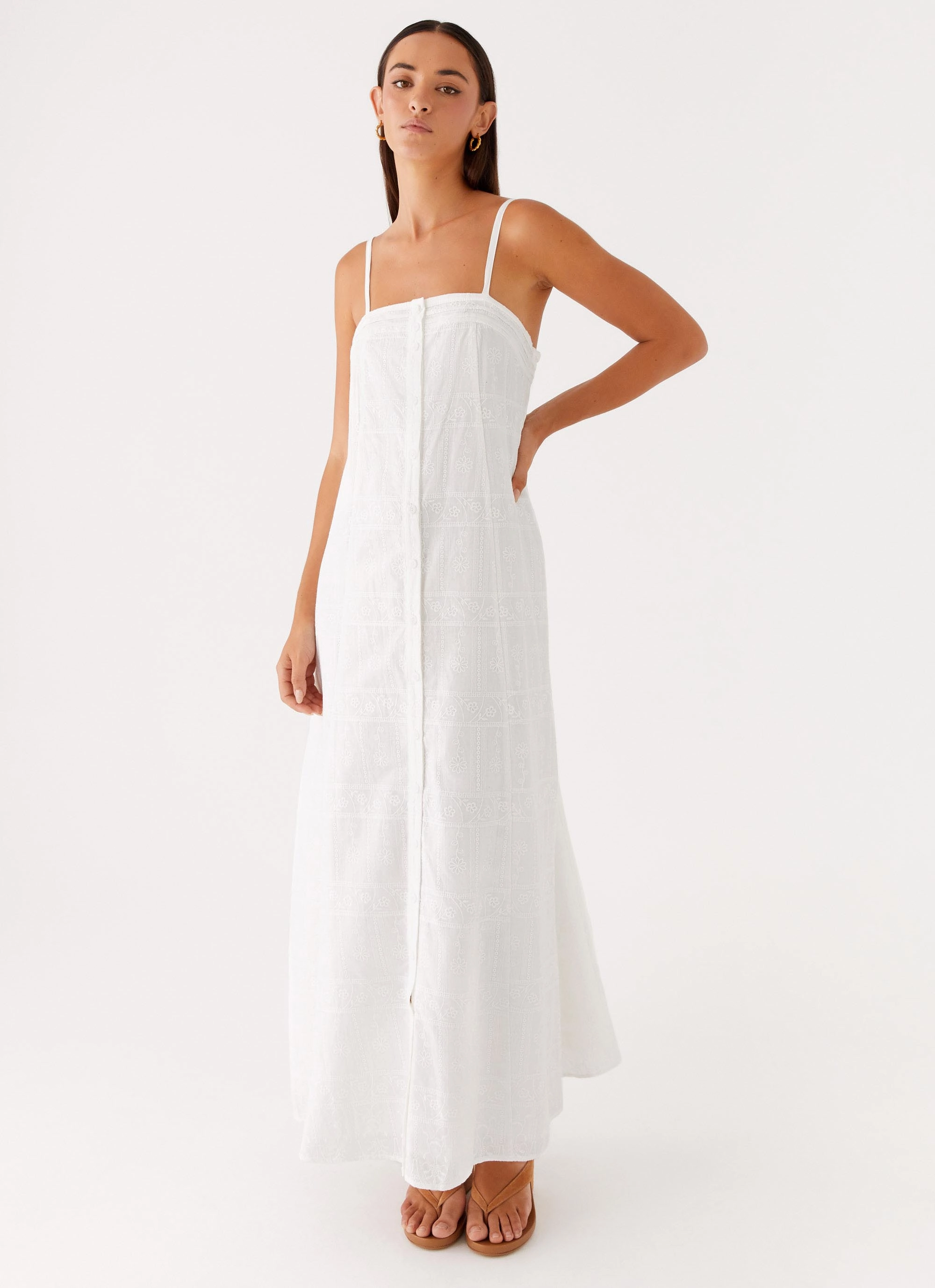 Smocked-Detail Comfortable and Fashionable Cole Maxi Dress - White