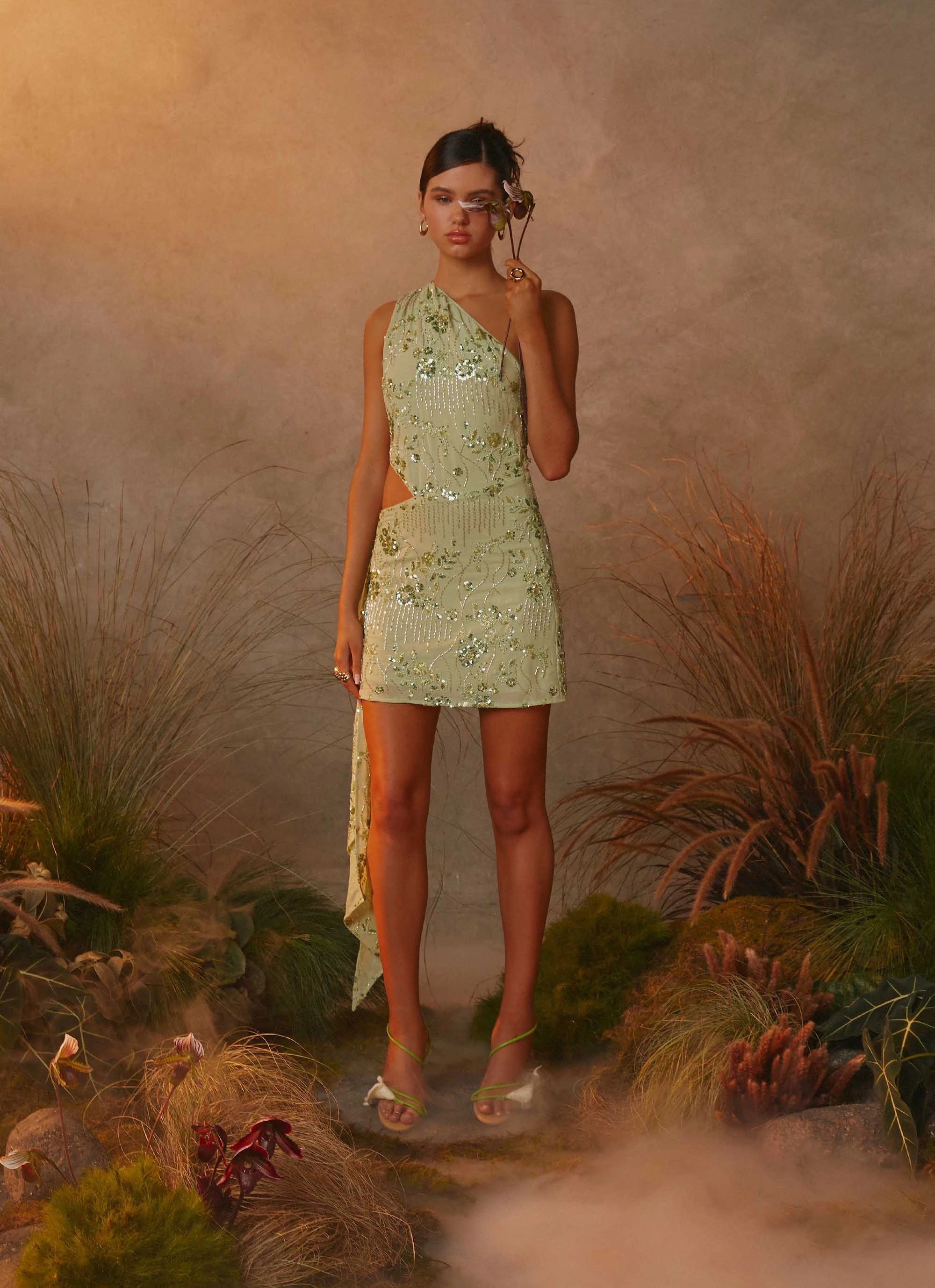 Juelz Beaded Mini Dress - Lime Open Back Comfy Shape