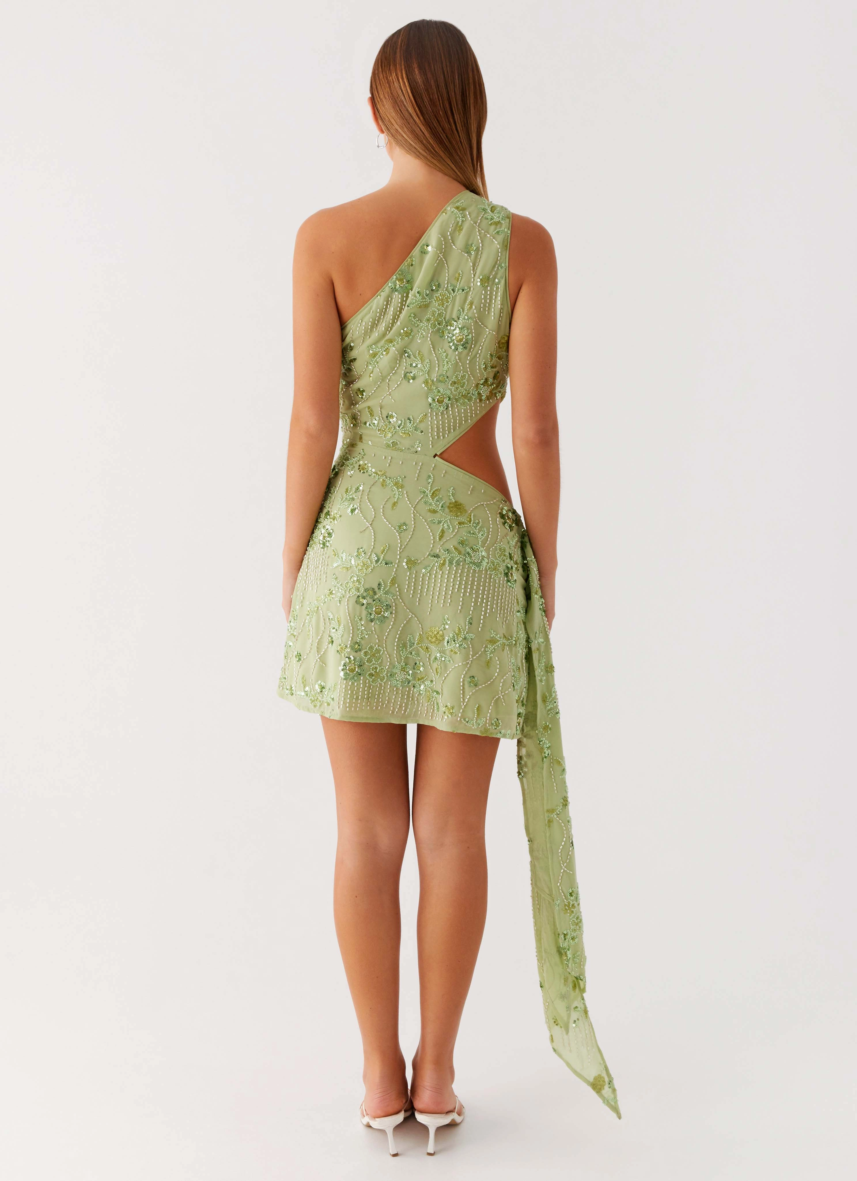 Juelz Beaded Mini Dress - Lime Balanced Tones Shiny Zip