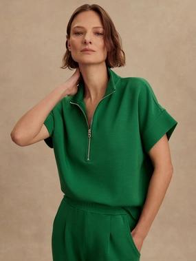 Adjustable Collar System Varley Ritchie Short Sleeve Sweat in Verdant Green