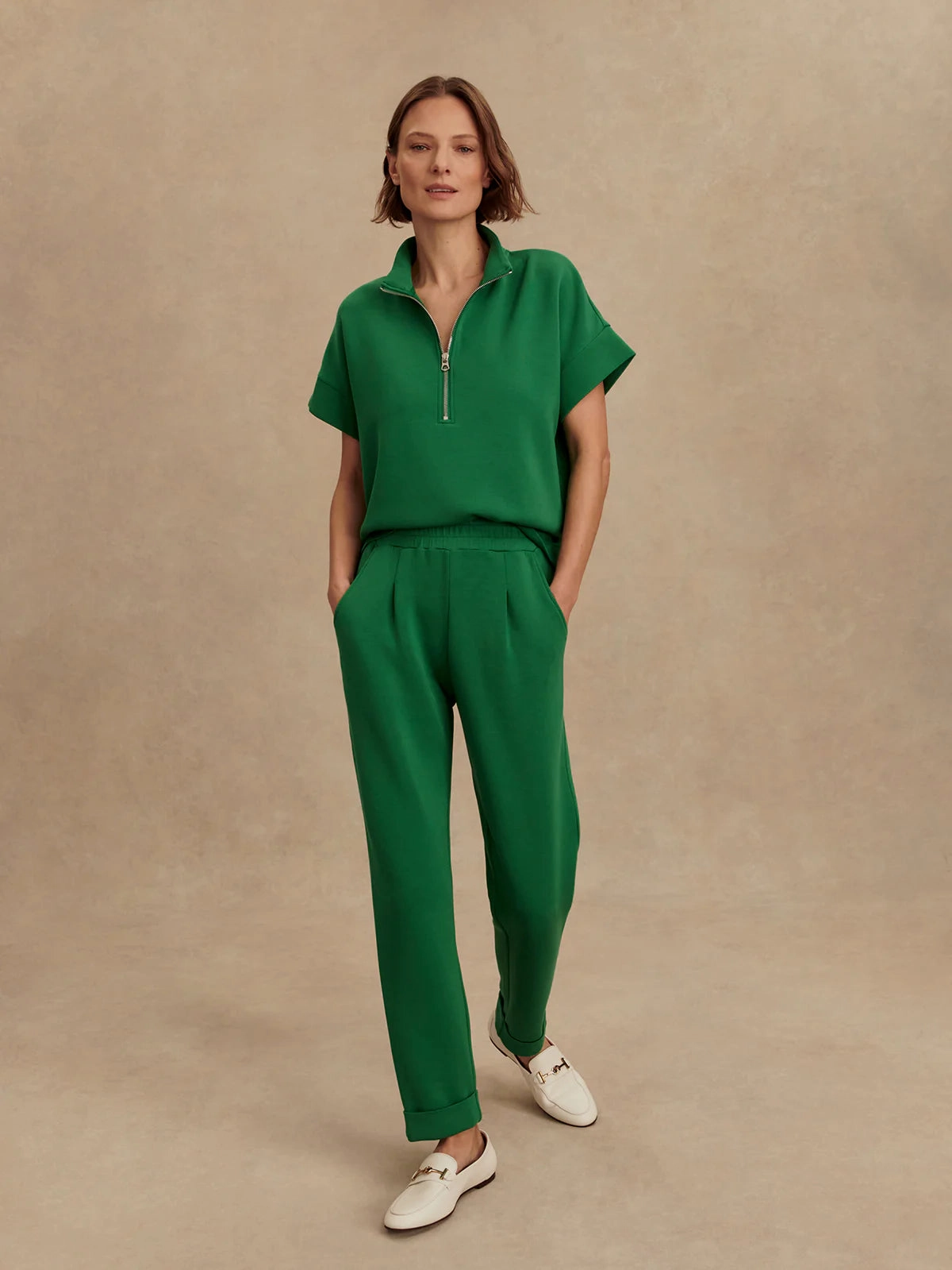 Casual dress Varley Ritchie Short Sleeve Sweat in Verdant Green