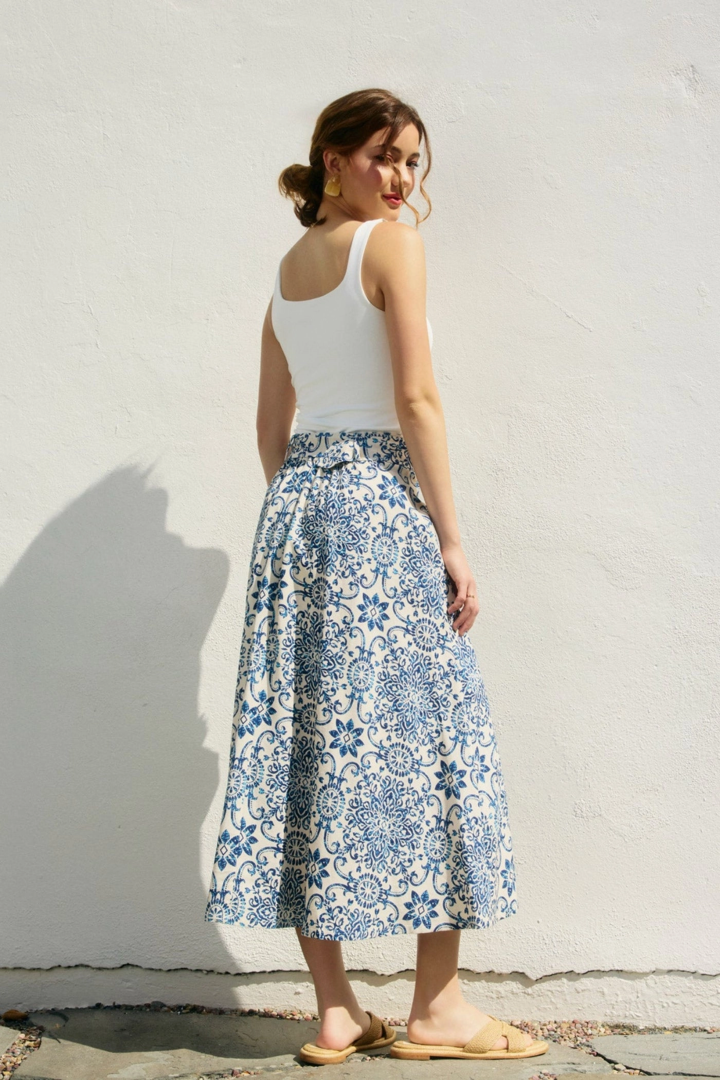 MARISSA MOSAIC BELTED MIDI SKIRT Wool blend