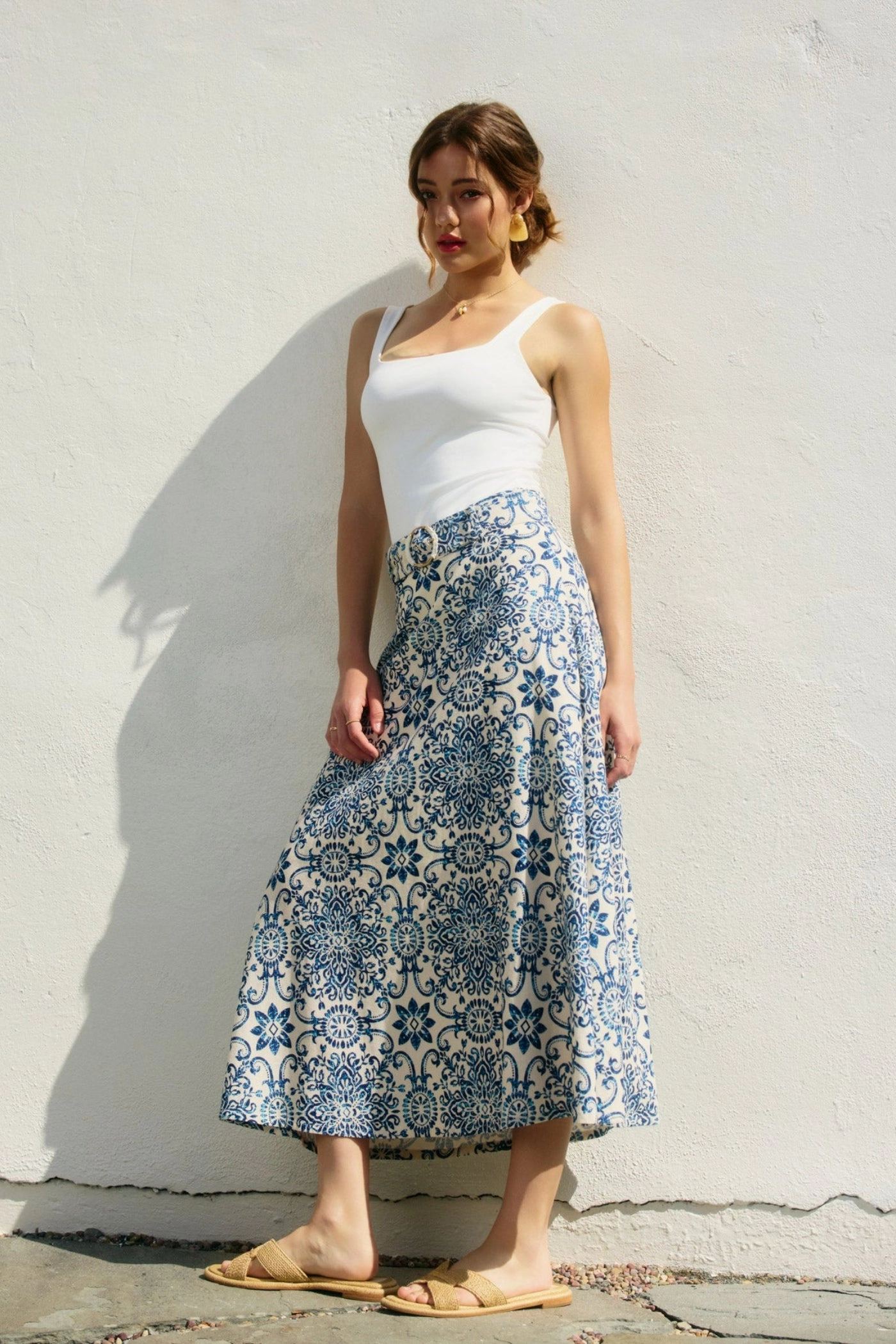 Bold Edge MARISSA MOSAIC BELTED MIDI SKIRT