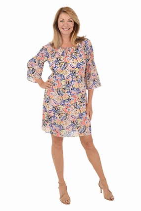 Butterfly Flight Keyhole Neck Pleated Dress Scandi Light
