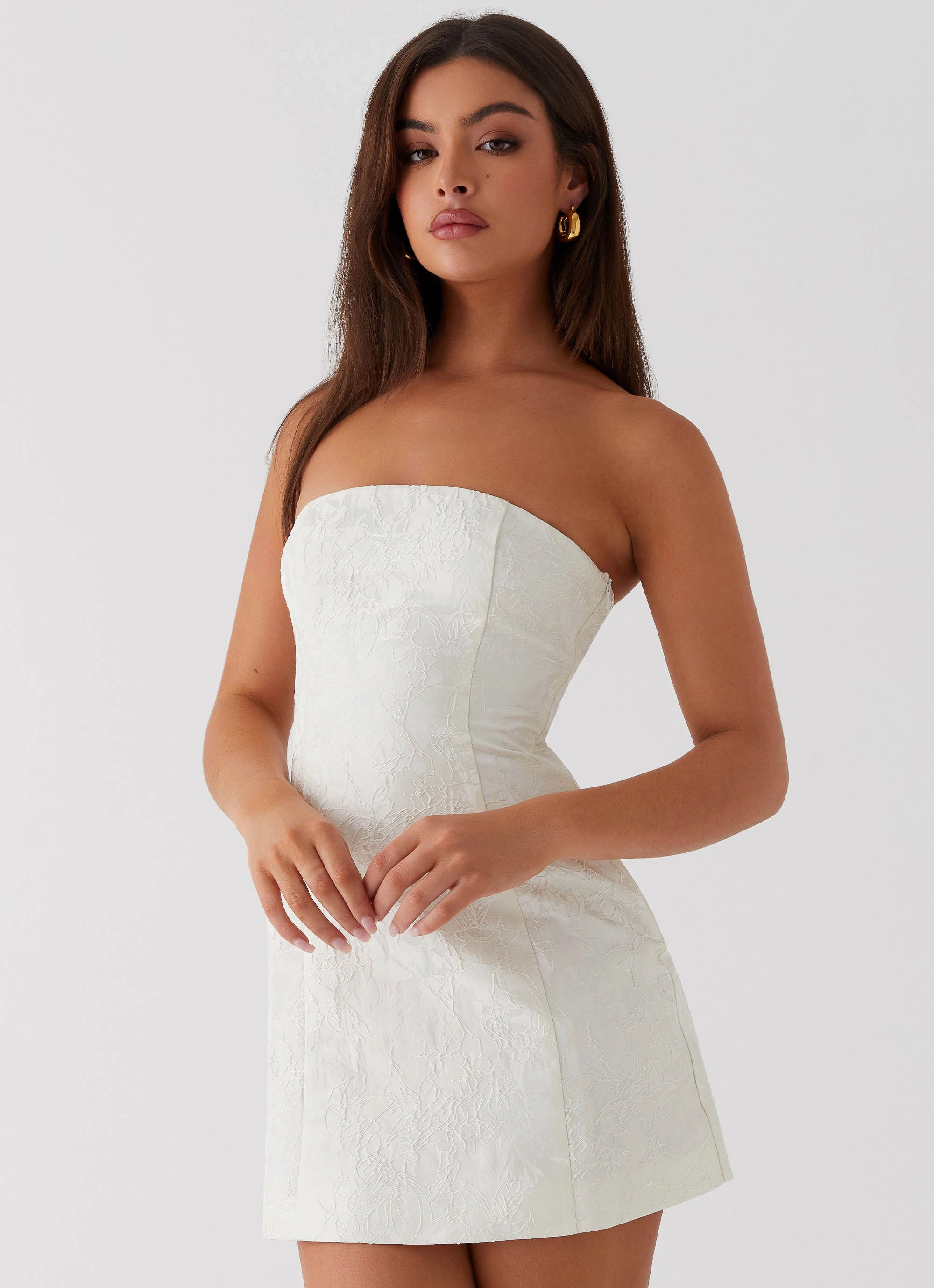 Eternity Strapless Mini Dress - Ivory Cloud Light Polished Cut