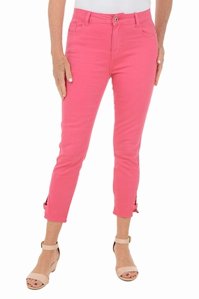 Flatlock Seams Trendy Look Snap Button Hem Denim Twill Crop Pant