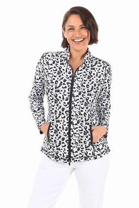 Sporty Sweatshirt Moisture Wicking Technology Snow Leopard UPF50  Athletic Zip Jacket