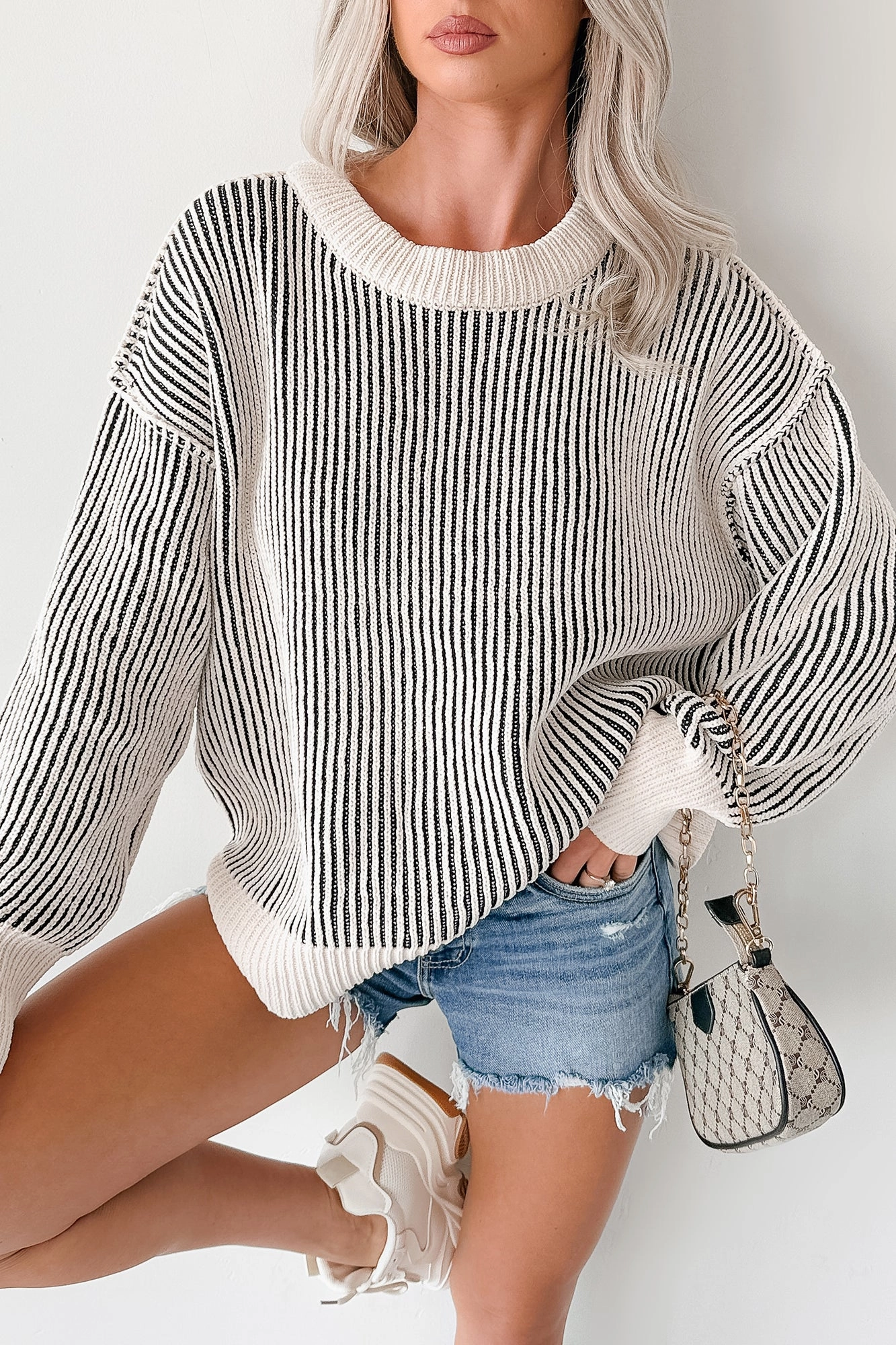 Organic Cotton Blend Snug Haven Two Tone Zenana Sweater (Black)