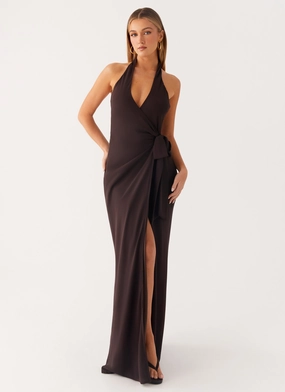 So Chic Maxi Dress - Cool Chocolate Flowing Lines