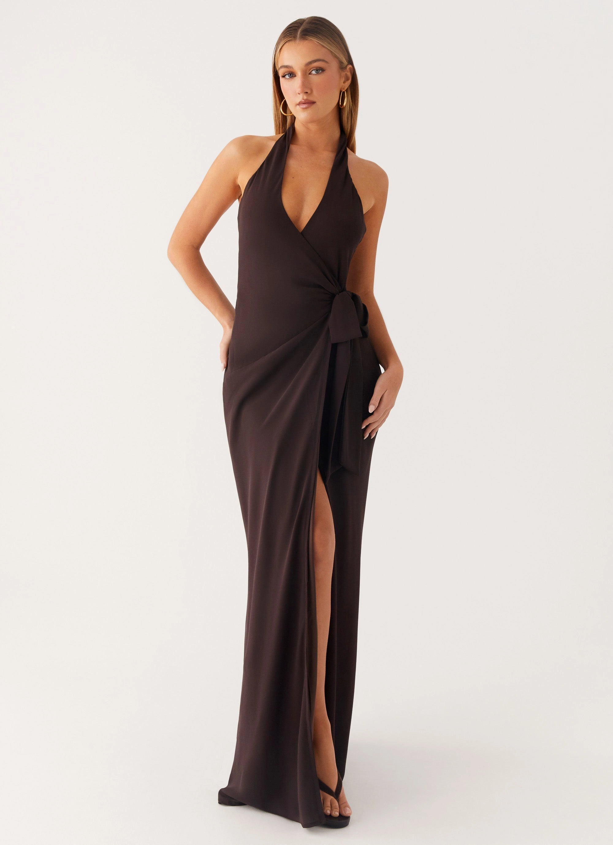 So Chic Maxi Dress - Cool Chocolate Flowing Lines