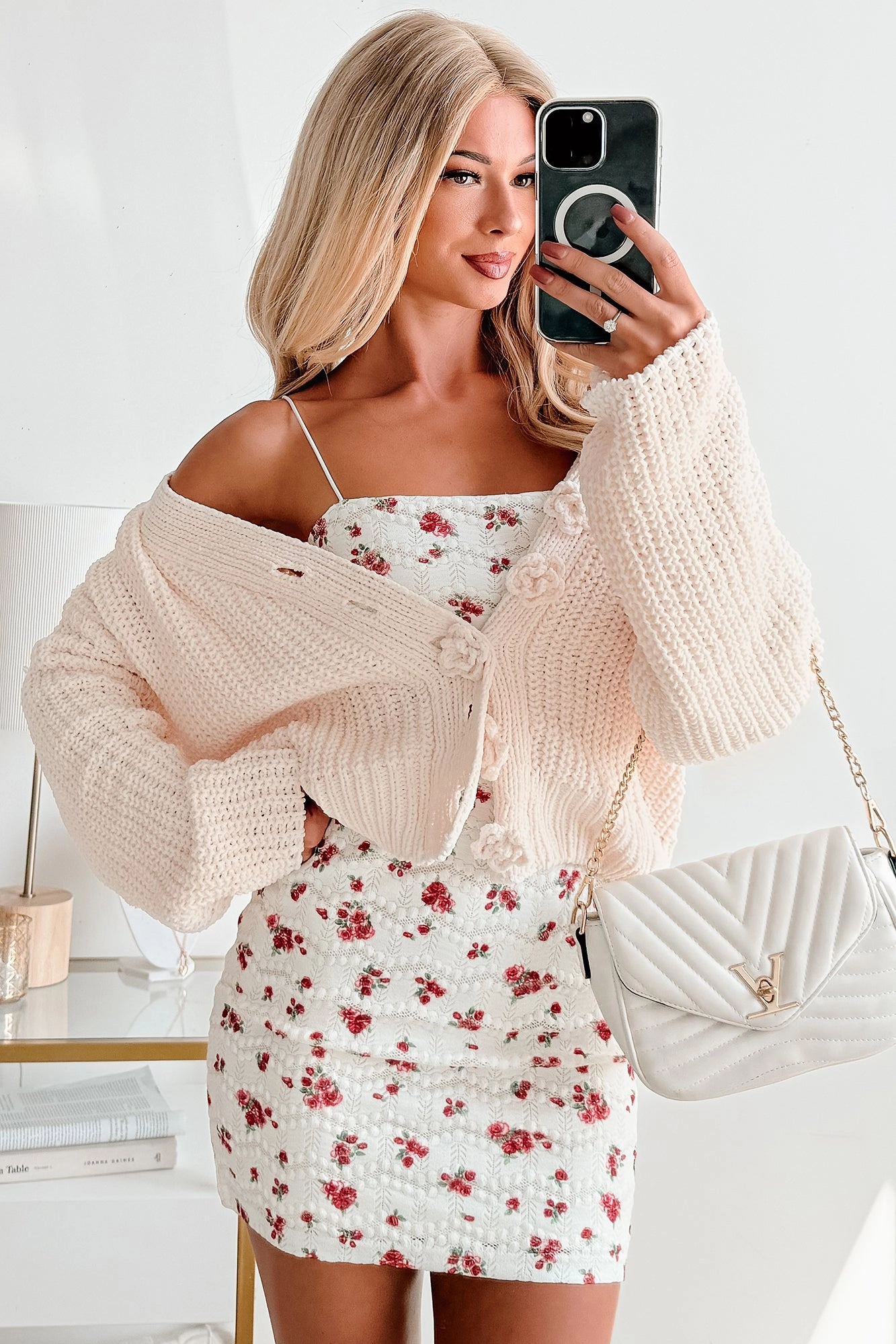 Ultraviolet Protection Finish Formal Shirt Soft & Still POL Oversized Chenille Cardigan (Powder Cream)