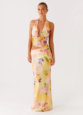 Autumn Ready Main Act Halter Maxi Dress - Sunburst Floral