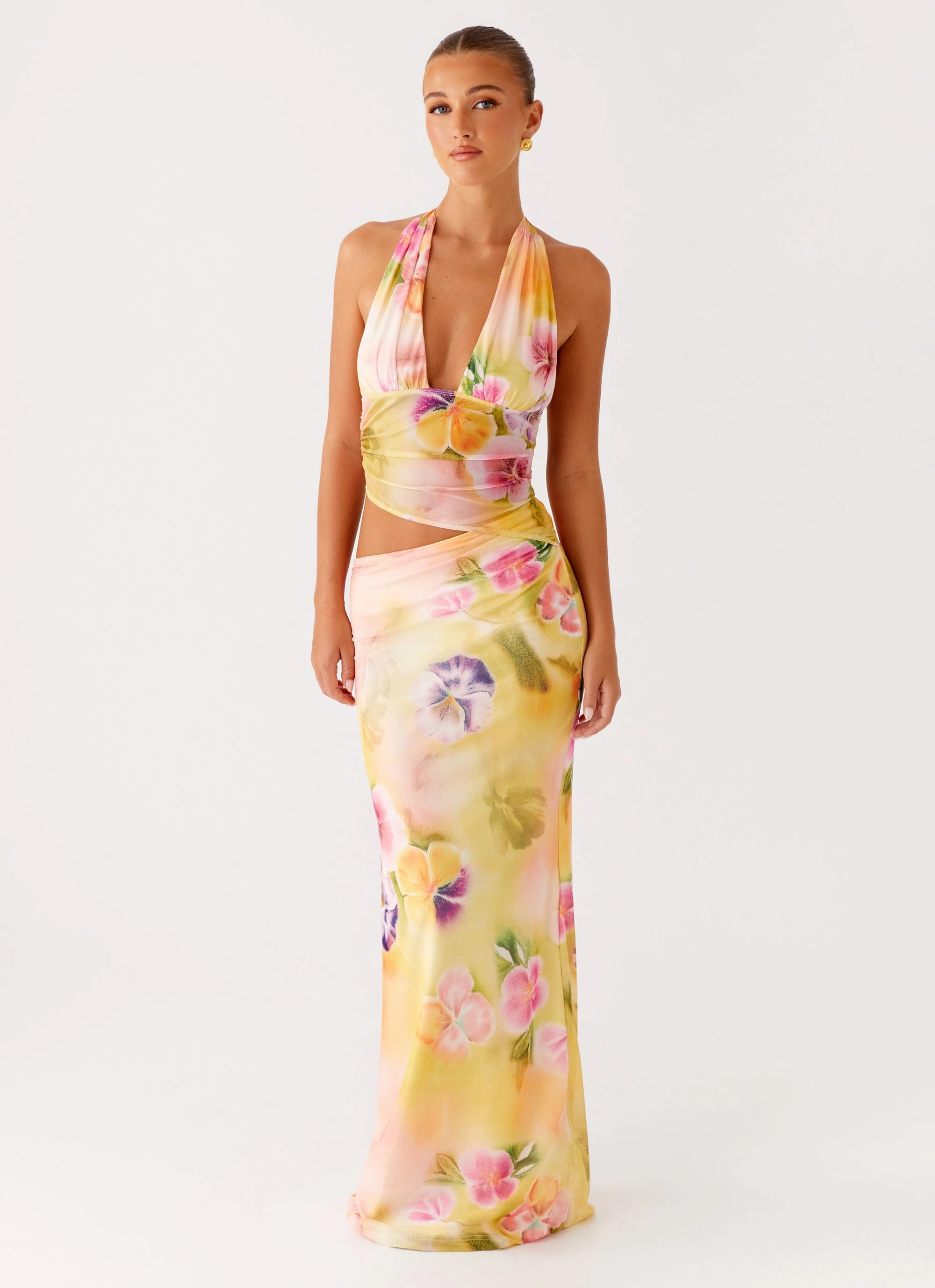 Autumn Ready Main Act Halter Maxi Dress - Sunburst Floral