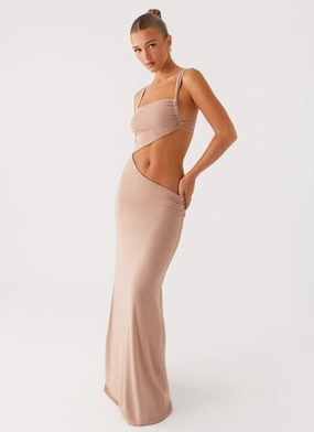 Bold Cut Silky Finish Kika Maxi Dress - Beige