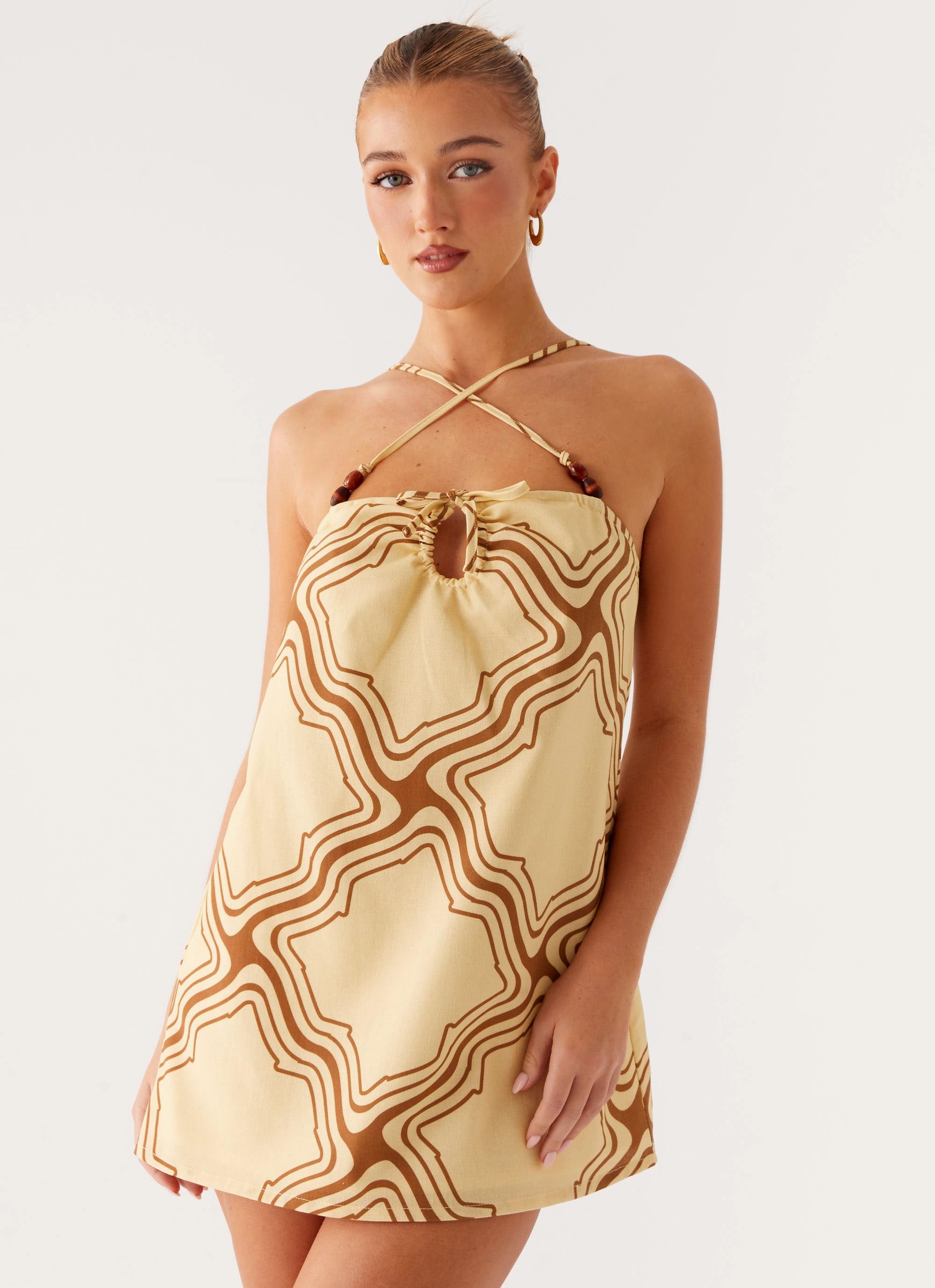 Naomi Criss Cross Mini Dress - Tidal Wave Print Eye Catching Easy Look