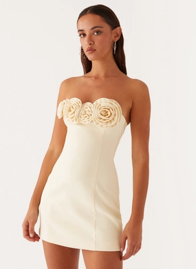 Patsie Strapless Mini Dress - Yellow Light Fabrication