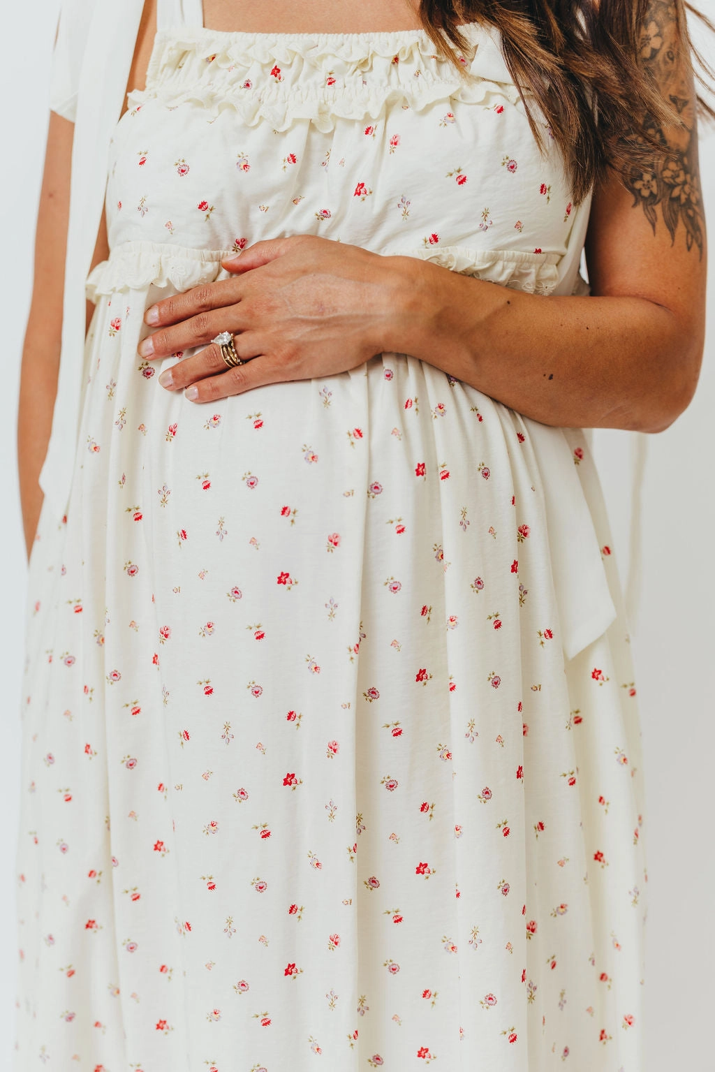 Ellery Tank Maxi Dress with Bow Straps in Primrose - Bump Friendly Gentle Fit One Piece Look
