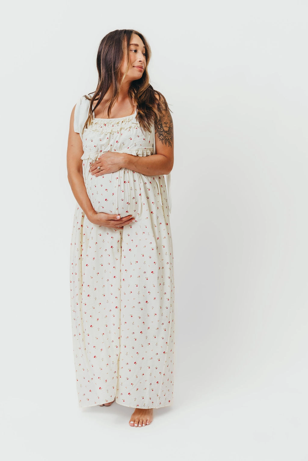 Ellery Tank Maxi Dress with Bow Straps in Primrose - Bump Friendly Satin Soft