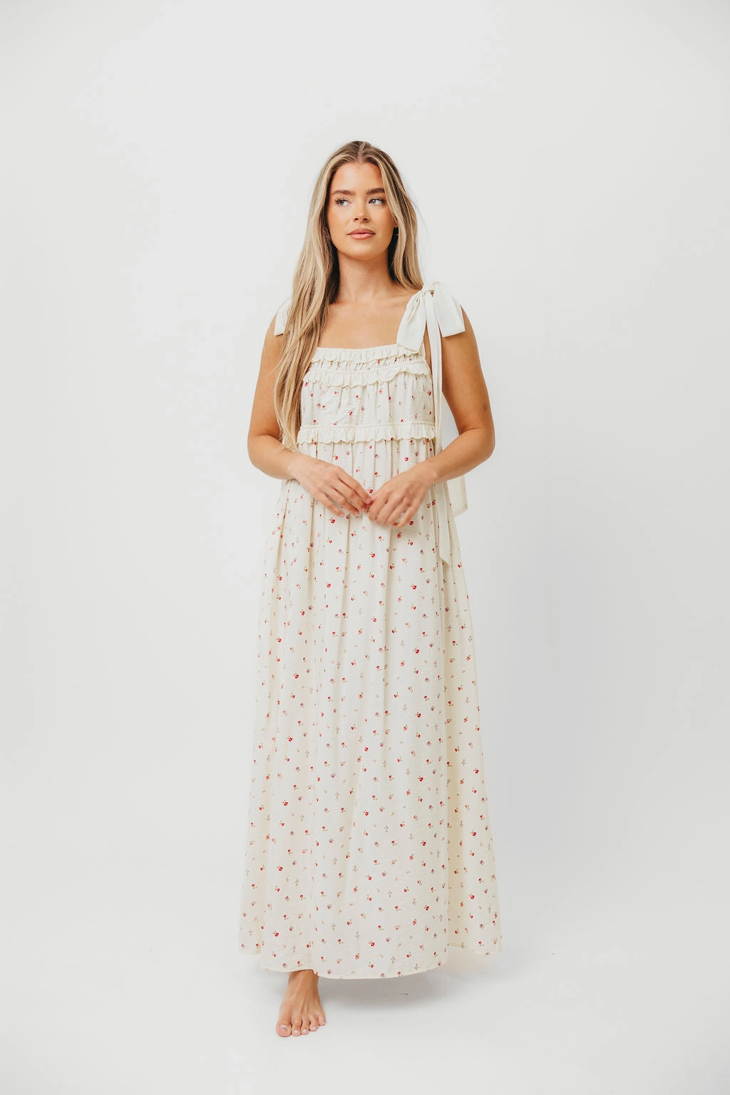 Ellery Tank Maxi Dress with Bow Straps in Primrose - Bump Friendly Fall Comfort