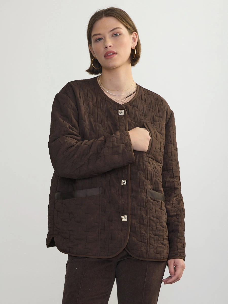 Layered Collar Design DoubleStitching RHYS QUILTED JACKET