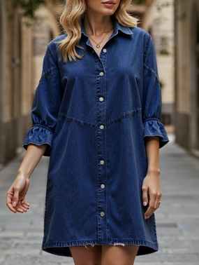 Single-row multi-button denim dress Villa Light Feminine Style
