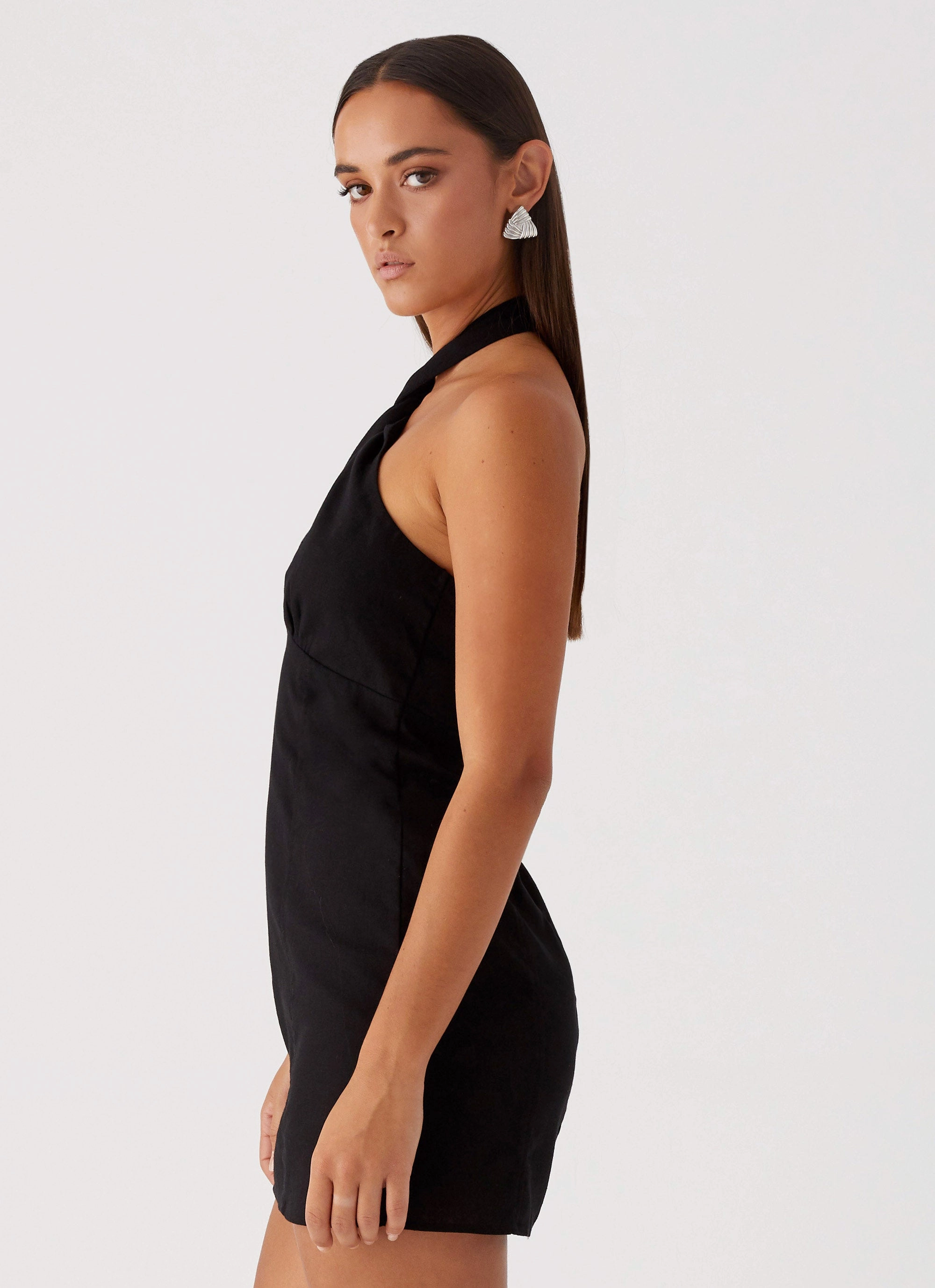 Classic Mood Playful touch Sabine Linen Mini Dress - Black