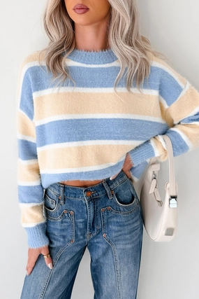 Soft Sentiments Papermoon Striped Fuzzy Sweater (Light Yellow/Light Blue) Workout Apparel